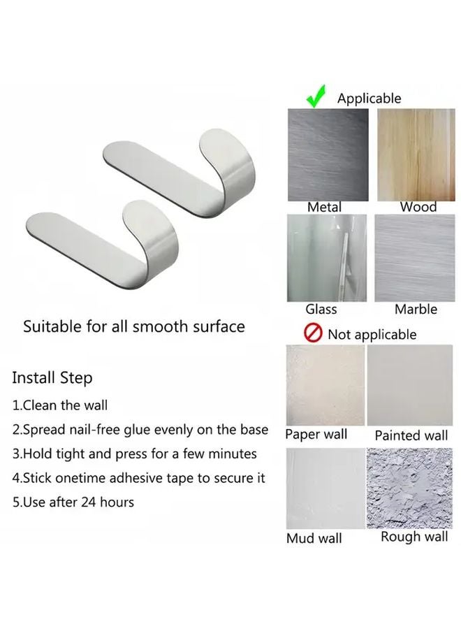 3pcs Stainless Steel Adhesive Wall Hooks No Drill Waterproof Bathroom Kitchen Towel Hooks - Image 5