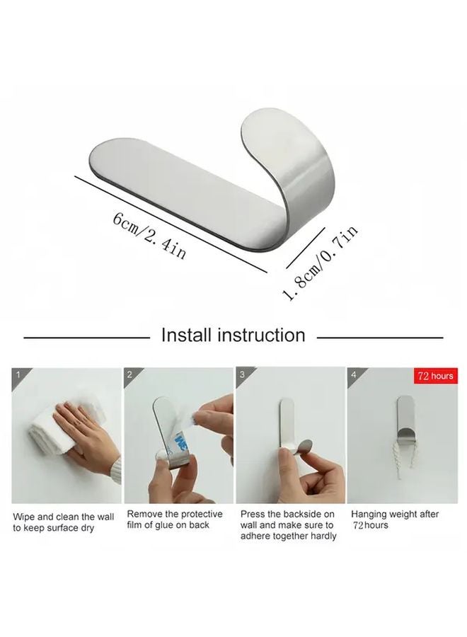 3pcs Stainless Steel Adhesive Wall Hooks No Drill Waterproof Bathroom Kitchen Towel Hooks - Image 4