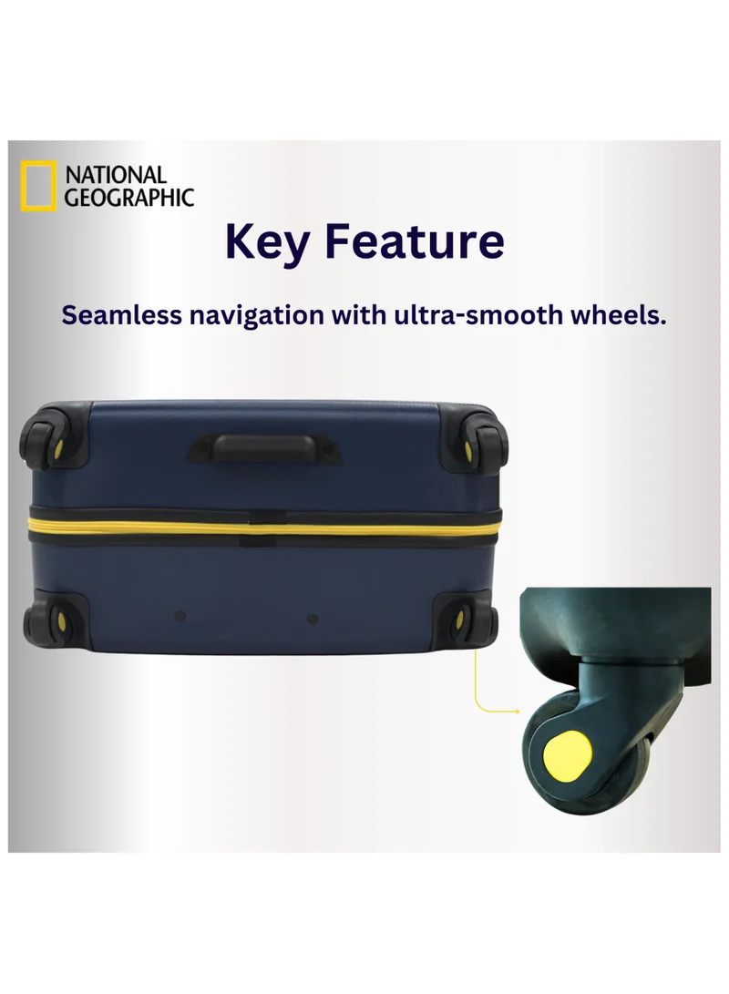 NATIONAL GEOGRAPHIC National Geographic Arete ABS Hard Case Medium Check-In Travel Suitcase Navy, Durable Lightweight Travel Luggage, 4 Wheel Trolley Bag with TSA Combination Lock (24 Inch).