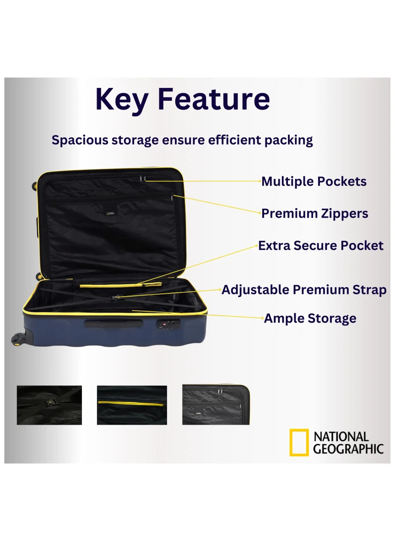 NATIONAL GEOGRAPHIC National Geographic Arete ABS Hard Case Medium Check-In Travel Suitcase Navy, Durable Lightweight Travel Luggage, 4 Wheel Trolley Bag with TSA Combination Lock (24 Inch).