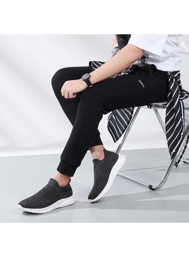 Egchi Uni Casual Sports Breathable Walking Shoes Soft Bottom Mesh Slip-on Lazy Shoes J30 Black Size 44 - Image 3