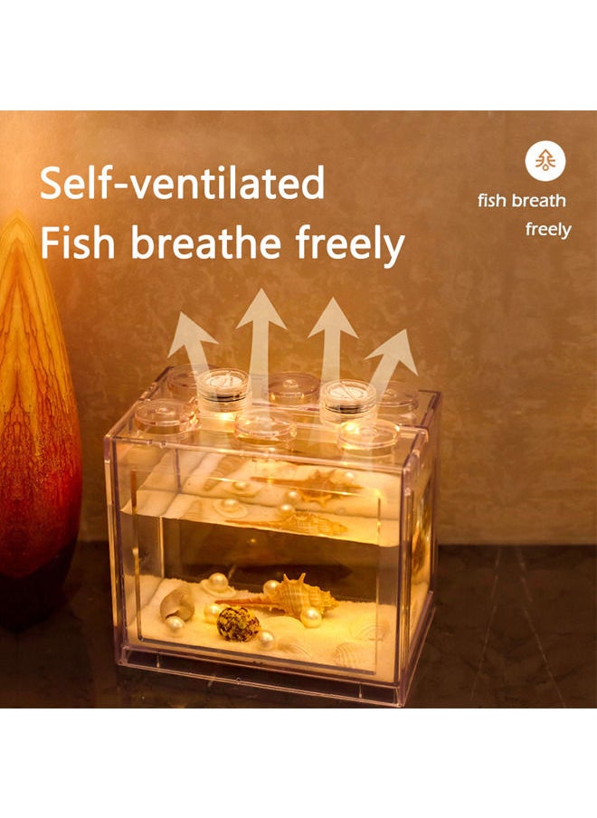 Neostyle - Mini Betta Fish Tank,Small Transparent Fish Bowl Aquarium Stackable Tank,Ant Feeding Case Mini Reptile Row Box(Rectangle15.5 * 10.5 * 14cm) - Image 1