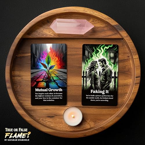 Metaphoracle True or False Flame A Blunt Love Oracle for Relationship Clarity by Safarah Starchild Deck of 64 Tarot Sized Cards with Keywords and Meanings on Them - Image 5