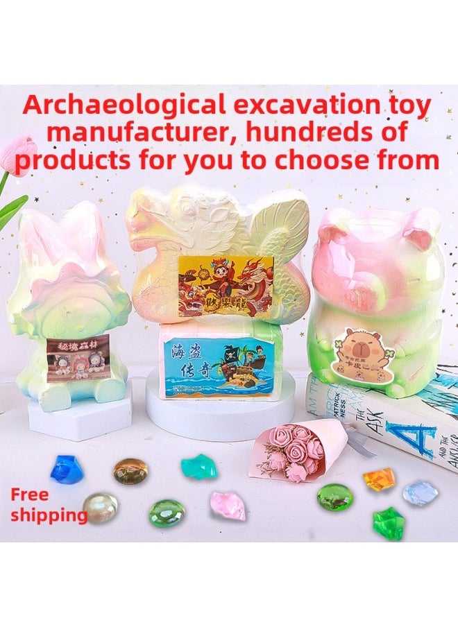 Generic - Archaeological Digging Toys Dinosaur Fossils Stall Luminous Gem Blind Stone Children's Knocking Digging Treasure Toys Blind Box-Color:Titanium Empty Rabbit - Image 1