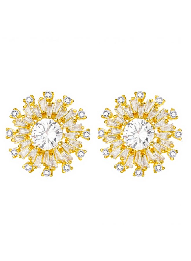 MTZ Gold Sunburst Stud Earrings, Cubic Zirconia Crystal Bridal Earrings, Hypoallergenic Gold Plated Fashion Jewelry for Women Wedding Party - Image 4