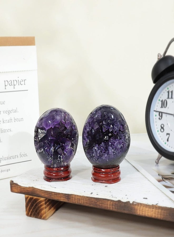 SUNYIK Natural Amethyst Crystal Ball with Wood Stand, Druzy Geode Sphere Ball Fengshui Divination for Easter, 2.00-2.36 Inches - Image 4