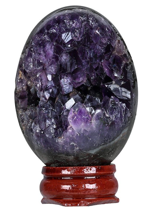 SUNYIK Natural Amethyst Crystal Ball with Wood Stand, Druzy Geode Sphere Ball Fengshui Divination for Easter, 2.00-2.36 Inches - Image 1