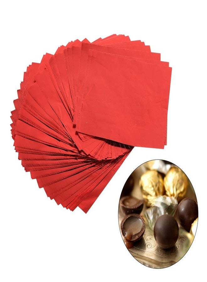 Junluck 100Pcs/Lot Foil Candy Wrappers, 3" X 3" Chocolate Making Foil Wrappers DIY Package Candy Paper Dessert Packaging Wrapping Papers for Homemade Sweets, Lollipops, Brownies (Red) - Image 1