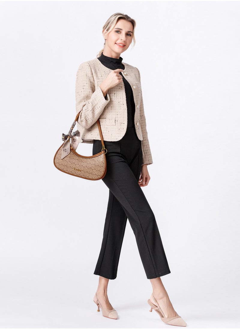 BLLE ROWN Quiet Luxury Elegant Portable Brown Color Shoulder Bag With Scarf Decoration,Fashionable Hobo Bag For Vacation, East West Bags Crossbody Bag For College students, for Women, Rookies & White-collar Workers  - Image 3