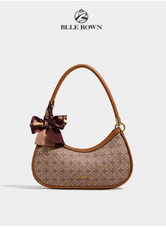 BLLE ROWN Quiet Luxury Elegant Portable Brown Color Shoulder Bag With Scarf Decoration,Fashionable Hobo Bag For Vacation, East West Bags Crossbody Bag For College students, for Women, Rookies & White-collar Workers  - Image 1