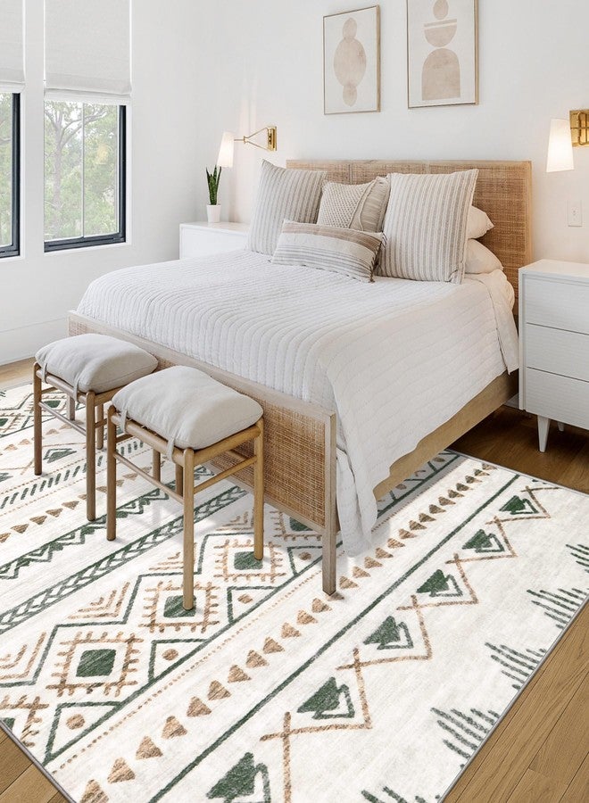 Aoyaomi Area Rug Living Room Rugs 5x7 - Large Soft Boho Geometric Rugs, Non-Slip Foldable Washable Area Rug Non Shedding Morden Indoor Floor Carpet for Living Bedroom Office Dining Room(Brown Green,5'x7') - Image 3