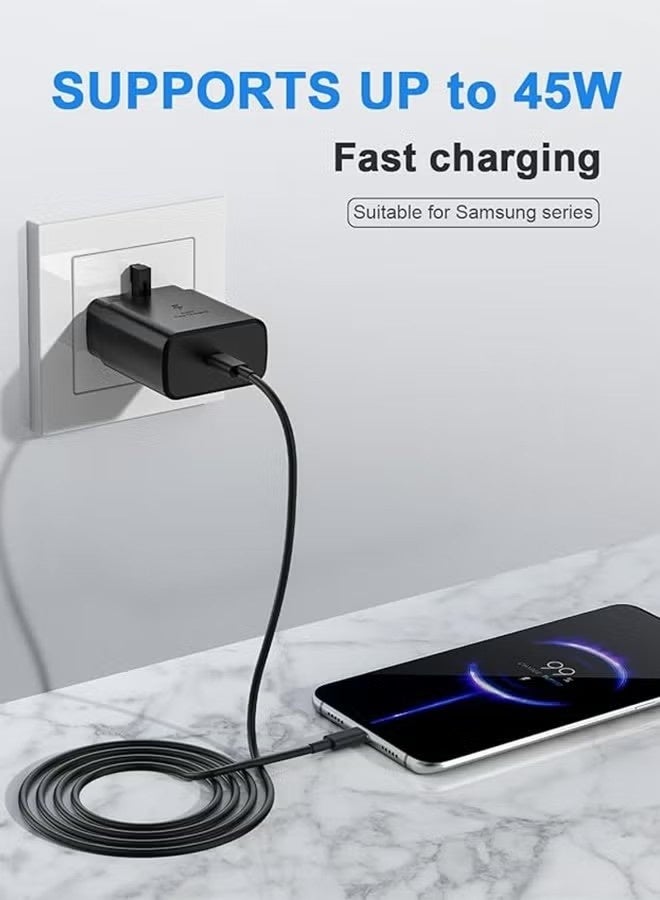 غولو شاحن فائق السرعة USB-C بقوة 45 وات مع كابل من النوع C بطول 1 متر، محول سفر بمقبس المملكة المتحدة، متوافق مع أجهزة Samsung Galaxy S22 S21 S20 S10 S9 S8 /Note USB C متوافق مع أجهزة أخرى من النوع C - Image 2