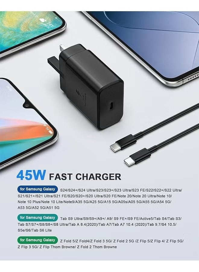 غولو شاحن فائق السرعة USB-C بقوة 45 وات مع كابل من النوع C بطول 1 متر، محول سفر بمقبس المملكة المتحدة، متوافق مع أجهزة Samsung Galaxy S22 S21 S20 S10 S9 S8 /Note USB C متوافق مع أجهزة أخرى من النوع C - Image 3