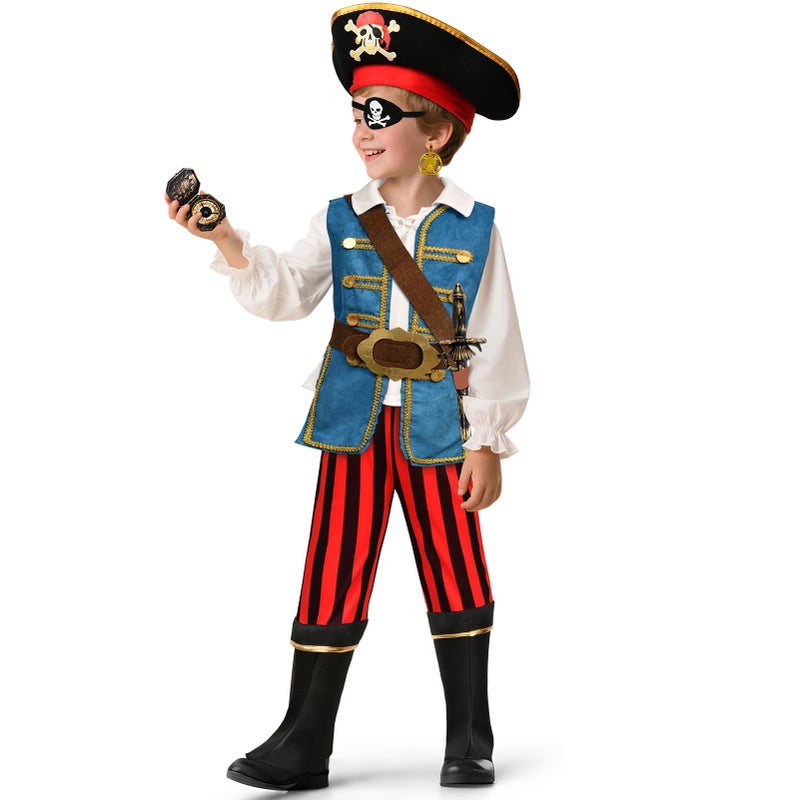 G.C 19 Pcs Kids Pirate Costume Toddler Pirate Accessories Hat Toys Jewelry Coins Boys Halloween Role Play Cosplay Gifts - Image 2