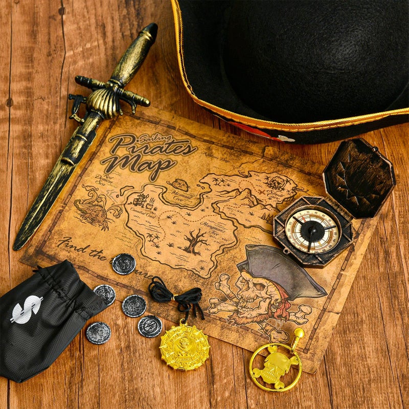 G.C 19 Pcs Kids Pirate Costume Toddler Pirate Accessories Hat Toys Jewelry Coins Boys Halloween Role Play Cosplay Gifts - Image 5