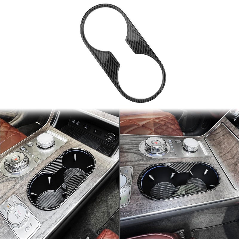 JUIVEEL ABS Central Gear Shift Panel Cover Center Console Gear Shift Panel Cover Compatible with Genesis GV80 2025 PE Accessories Carbon Fiber Style Water Cup Holder Cover