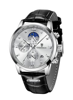 LIGEDESIGN Water Resistant Watches Men's Chronograph Quartz Watch for Men Business with Luxury Leather Band Black  - Image 3