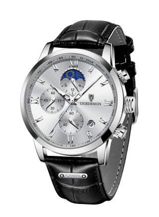 Water Resistant Watches Men's Chronograph Quartz Watch for Men Business with Luxury Leather Band Black - view 3