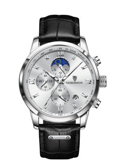 LIGEDESIGN Water Resistant Watches Men's Chronograph Quartz Watch for Men Business with Luxury Leather Band Black  - Image 1