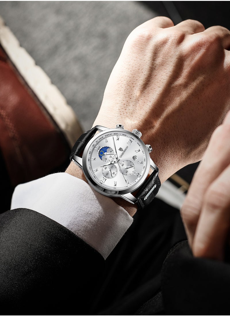 LIGEDESIGN Water Resistant Watches Men's Chronograph Quartz Watch for Men Business with Luxury Leather Band Black  - Image 4