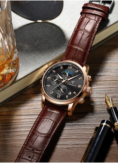LIGEDESIGN Water Resistant Watches Men's Chronograph Quartz Watch for Men Business with Luxury Leather Band Black  - Image 5