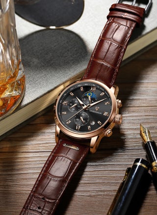 Water Resistant Watches Men's Chronograph Quartz Watch for Men Business with Luxury Leather Band Black - view 5