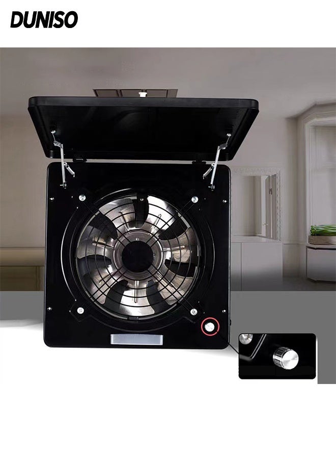DUNISO مروحة عادم للجدار، تنظيم سرعة غير متدرج، 100 واط، شفاط قوي، مروحة تهوية قابلة للطي للمطبخ، الحمام، غسيل الملابس، المرآب (أسود) - Image 1