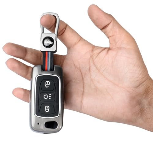 Coll of Fest Metal Silicon Key Cover Compatible with Compatible for Tata Nexon|Altroz|Tiago|Punch|Harrier|Safari|Tigor 3 Button Smart Key Special Feature Visible in Low-Light Condition,Black - Image 2