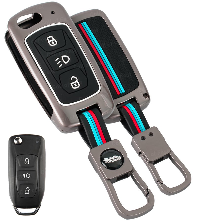 Coll of Fest Metal Silicon Key Cover Compatible with Compatible for Tata Nexon|Altroz|Tiago|Punch|Harrier|Safari|Tigor 3 Button Smart Key Special Feature Visible in Low-Light Condition,Black - Image 1