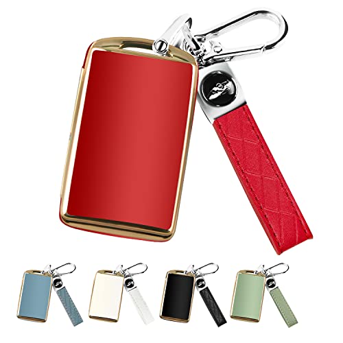 QBUC Mazda Key Fob Cover Case with Leather Keychain for 2019-2023 Mazda 3, 6, CX-5, CX-9, CX-30 (2/3/4 Buttons) (Red) - Image 1