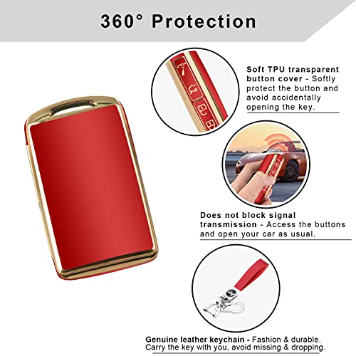 QBUC Mazda Key Fob Cover Case with Leather Keychain for 2019-2023 Mazda 3, 6, CX-5, CX-9, CX-30 (2/3/4 Buttons) (Red) - Image 4