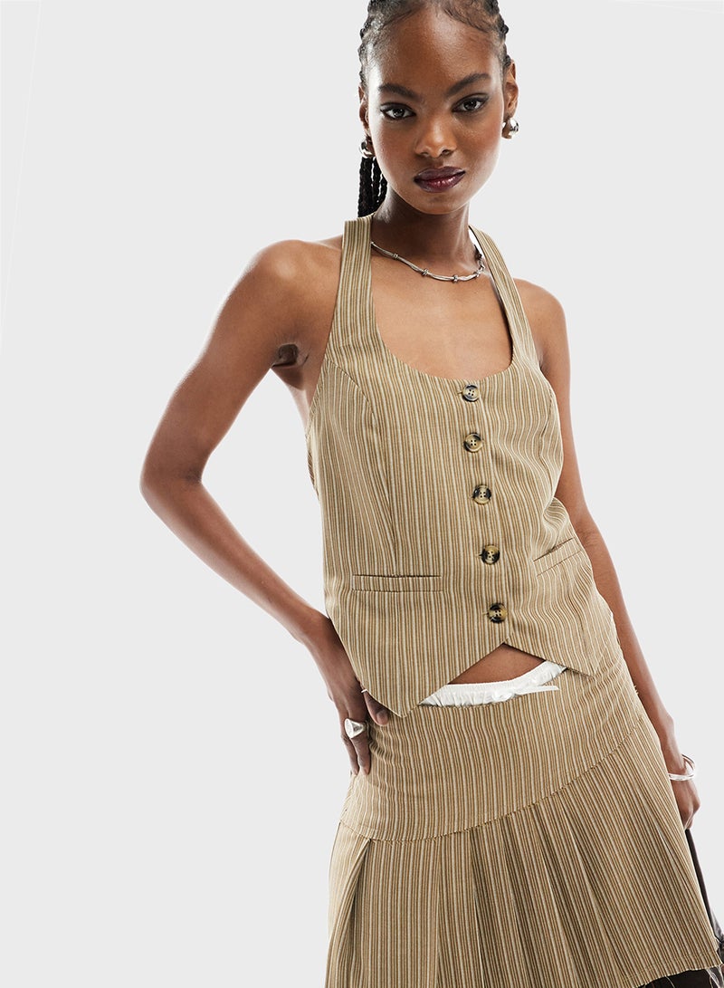 Reclaimed Vintage Striped Button Detailded Waistcoat  - Image 1
