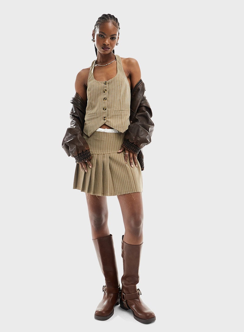Reclaimed Vintage Striped Button Detailded Waistcoat  - Image 4
