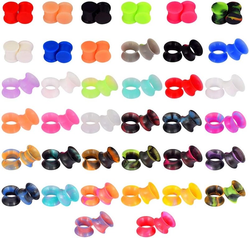 Oyaface 76 Pcs Soft Silicone Ear Tunnels/Plugs Kit Flesh Flexible Earring Gauges Double Flared Earlets Stretchers Expander Piercing Jewelry, 6MM-18MM - Image 2