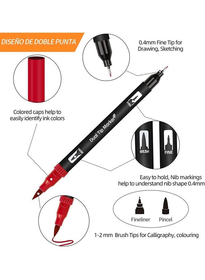 Corslet 36 Water Based Dual Tip Brush Pens: 1-2mm & 0.4mm Tips with Carrying Case for Art, Calligraphy and Sketching - Image 2