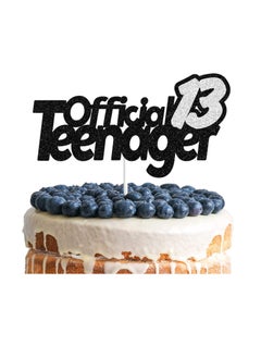 13 Official Teenager Black Silver Glitter Birthday Cake Topper 13th Birthday Party Decorations Supplies for Teens