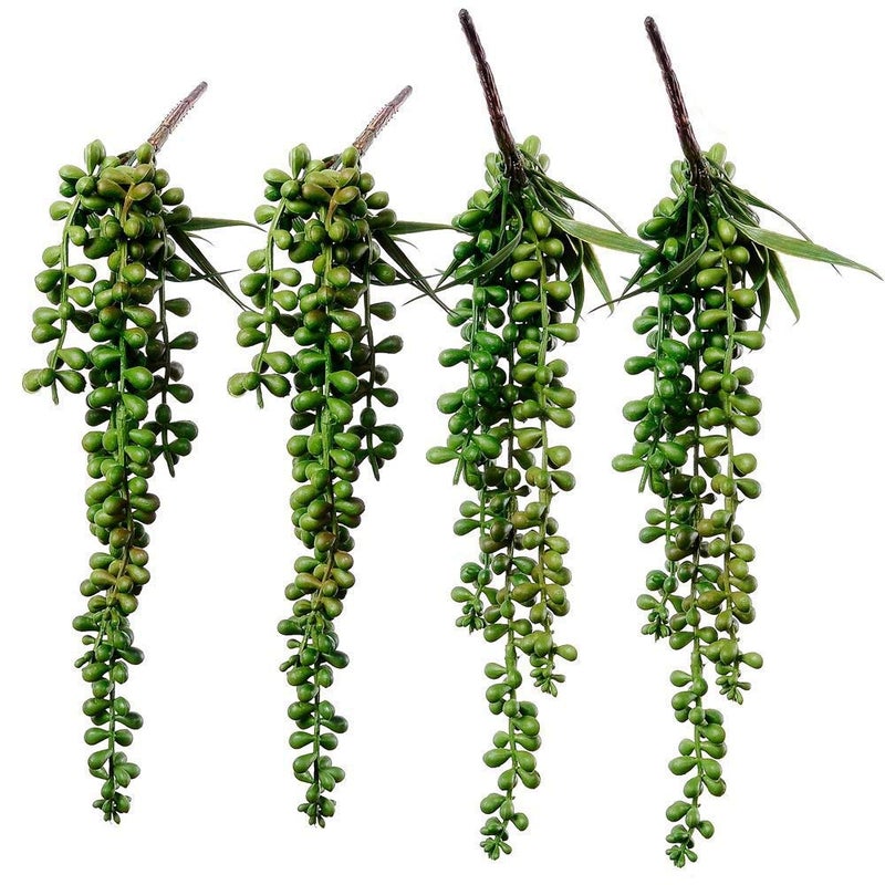 Supla 4 pcs Artificial Hanging Succulents Faux Burro's Tail Picks Trailing String of Pearls Succulent Greenery Sprays 13.4"" L for Basket Planter Centerpiece Floral Arrangement Indoor Outdoor Decor - Image 1