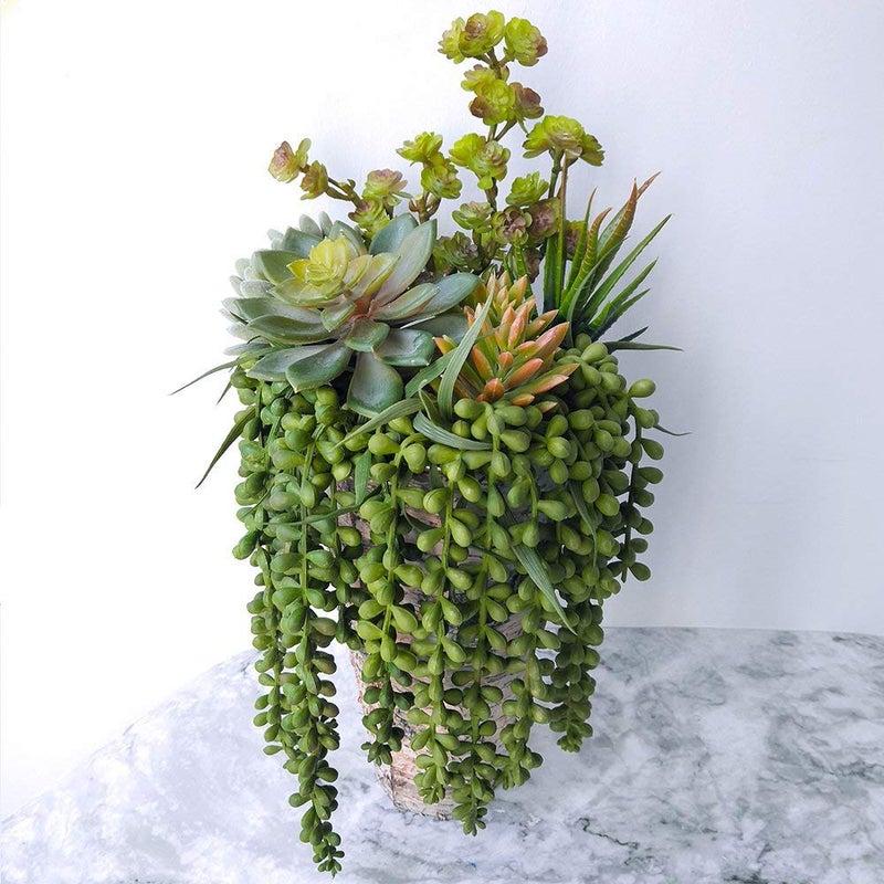 Supla 4 pcs Artificial Hanging Succulents Faux Burro's Tail Picks Trailing String of Pearls Succulent Greenery Sprays 13.4"" L for Basket Planter Centerpiece Floral Arrangement Indoor Outdoor Decor - Image 5