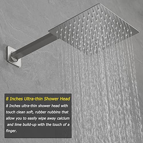 Heable Brushed Nickel Shower System Brass Bathroom Luxury Rain Mixer Shower Combo Set Wall Mounted Rainfall Shower Head System Shower Faucet Rough-in Valve Body and Trim Included - Image 3