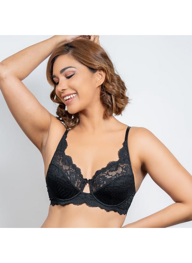 Aadaraya Aadaraya Lace Detail Bra with Hook and Eye Closure  - Image 1