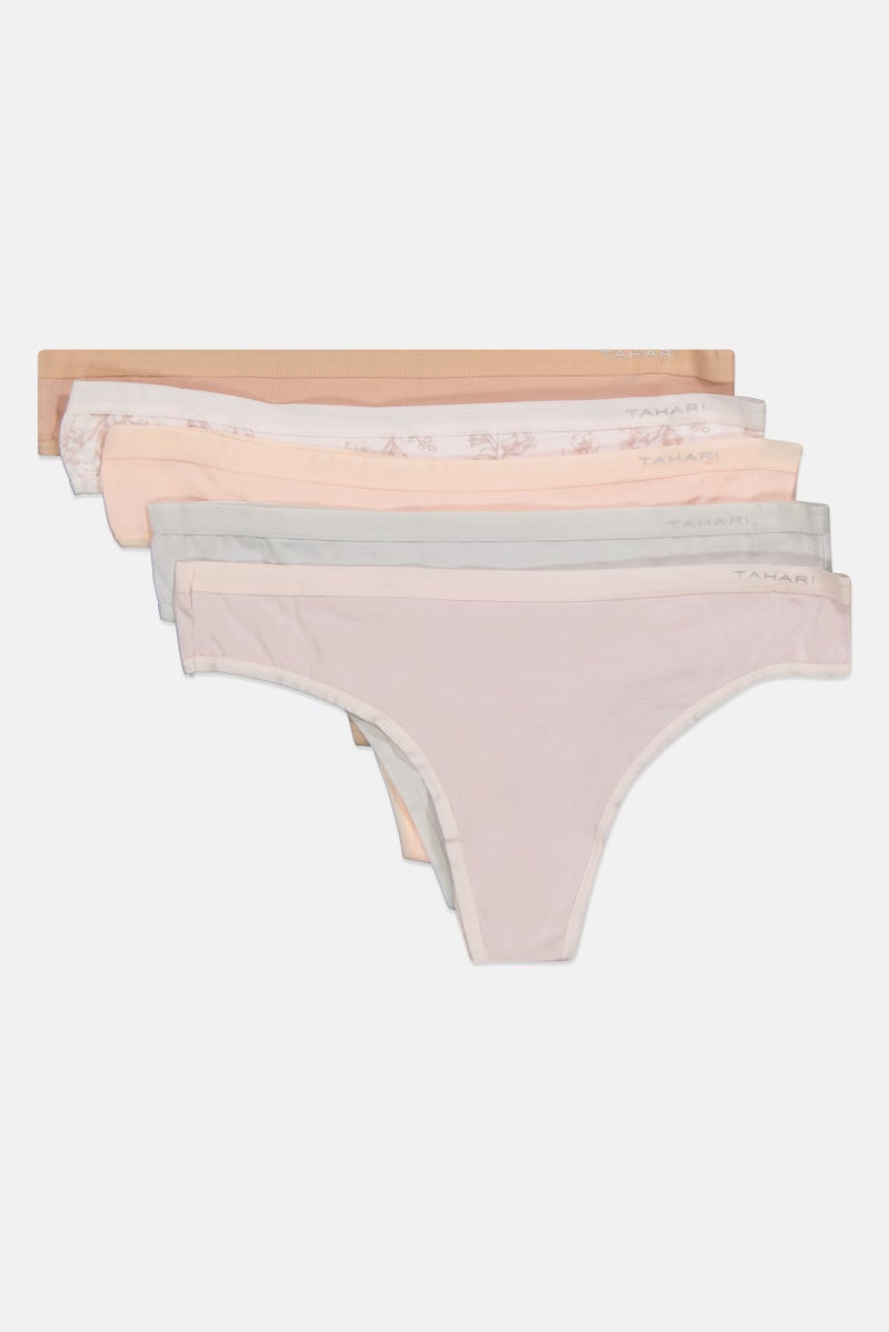 Tahari Women 5 Pack Spandex Thong, Pink  - Image 3