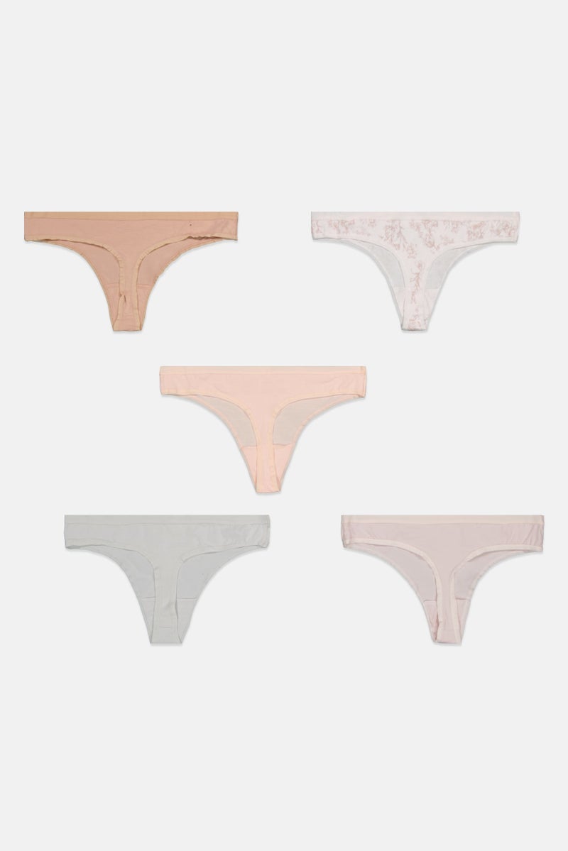 Tahari Women 5 Pack Spandex Thong, Pink  - Image 2