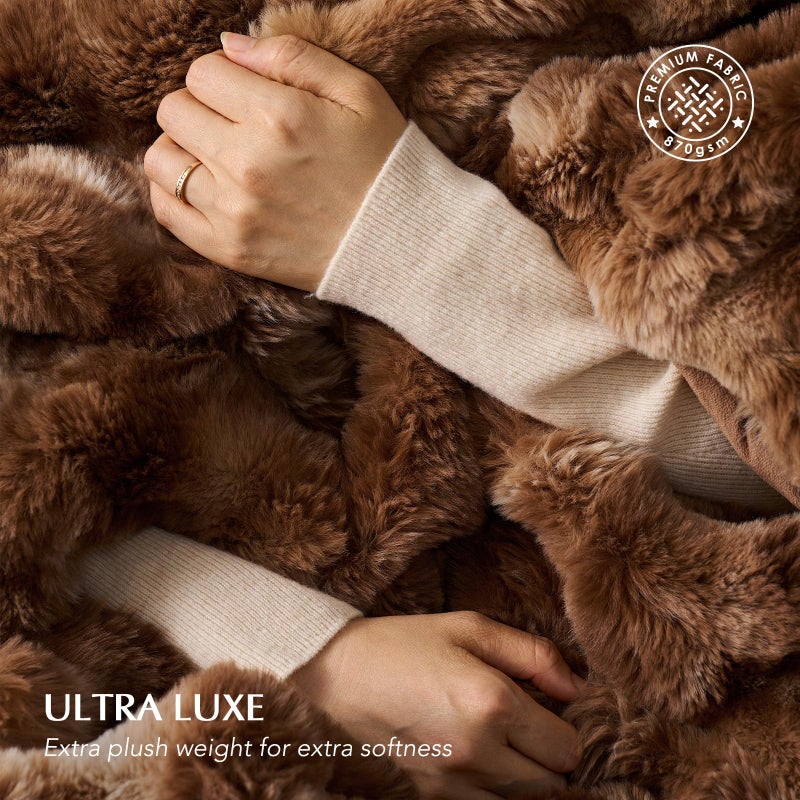 EverGrace Ultra Soft Luxury Fluffy Faux Rabbit Fur Throw Blanket, Thick Warm Bubble Throw for Bed, Cozy Plush Reversible Blankets for Couch, Chair, Sofa, Lion Caramel, 50x60 Inches - Image 3