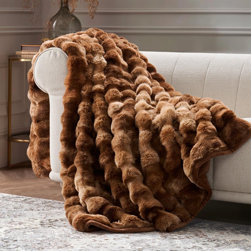 EverGrace Ultra Soft Luxury Fluffy Faux Rabbit Fur Throw Blanket, Thick Warm Bubble Throw for Bed, Cozy Plush Reversible Blankets for Couch, Chair, Sofa, Lion Caramel, 50x60 Inches - Image 1