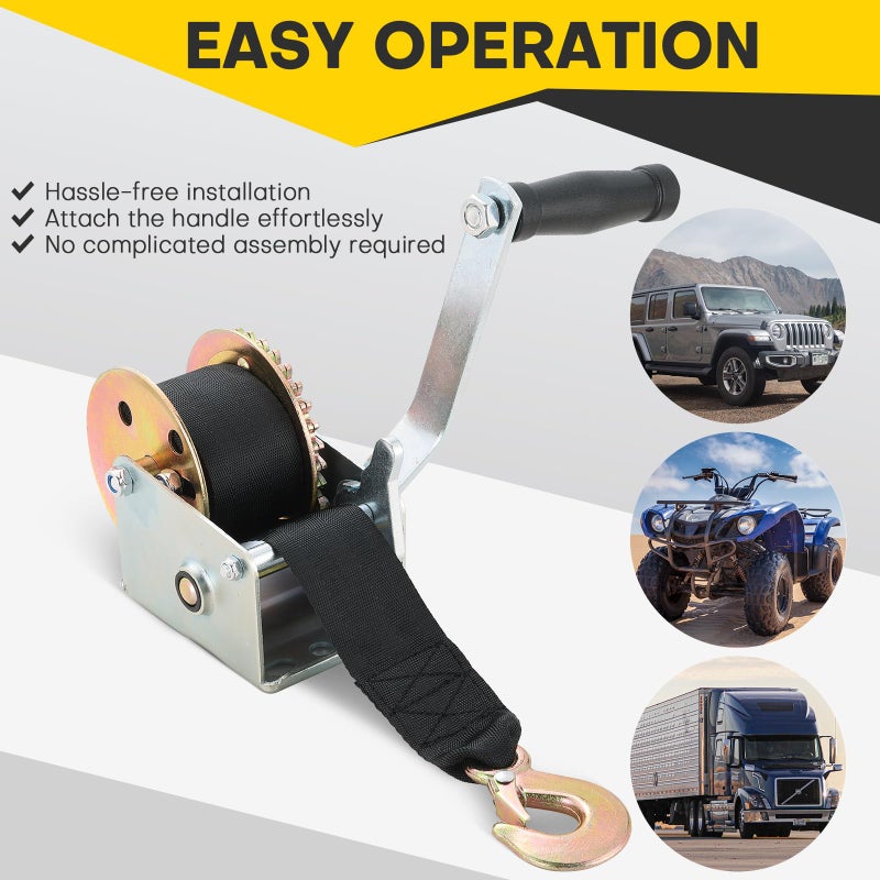 Acymner Hand Winch, 800LBS Heavy Duty Boat Trailer Winch with 16FT Strap, Two-Way Ratchet Gear for Trailer Boat Towing with Crank Handle - Image 5