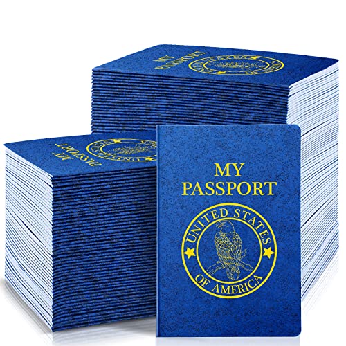 Woanger 100 Pcs Blank Passport for Kids Book Passport Notebook Blue Bulk 4 x 5.5 Inch Play Fake Pass Port for Travel Operation World Travel Activity (Classic) - Image 1