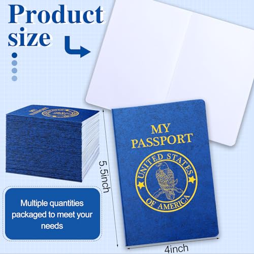 Woanger 100 Pcs Blank Passport for Kids Book Passport Notebook Blue Bulk 4 x 5.5 Inch Play Fake Pass Port for Travel Operation World Travel Activity (Classic) - Image 2