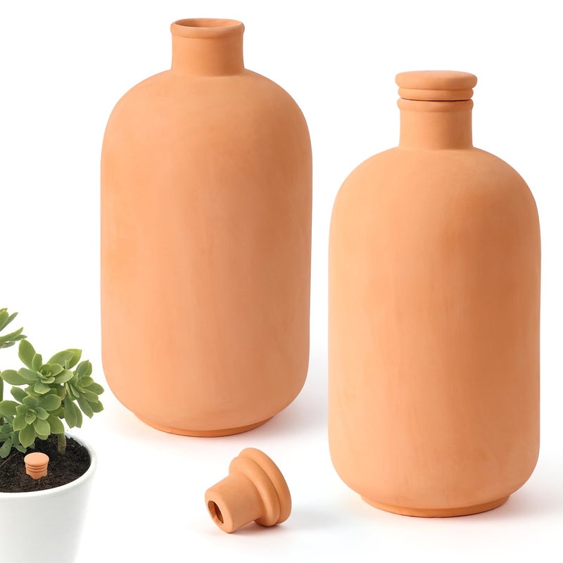 Lovely Ran 2 pcs Large 10x5in Ollas Terracotta Watering Pots Self Watering Planter Insert 1.8L Terra Cotta Clay Watering Spikes Automatic Plant Watering Devices for Outdoor & Indoor Plants Self-irrigate - Image 1
