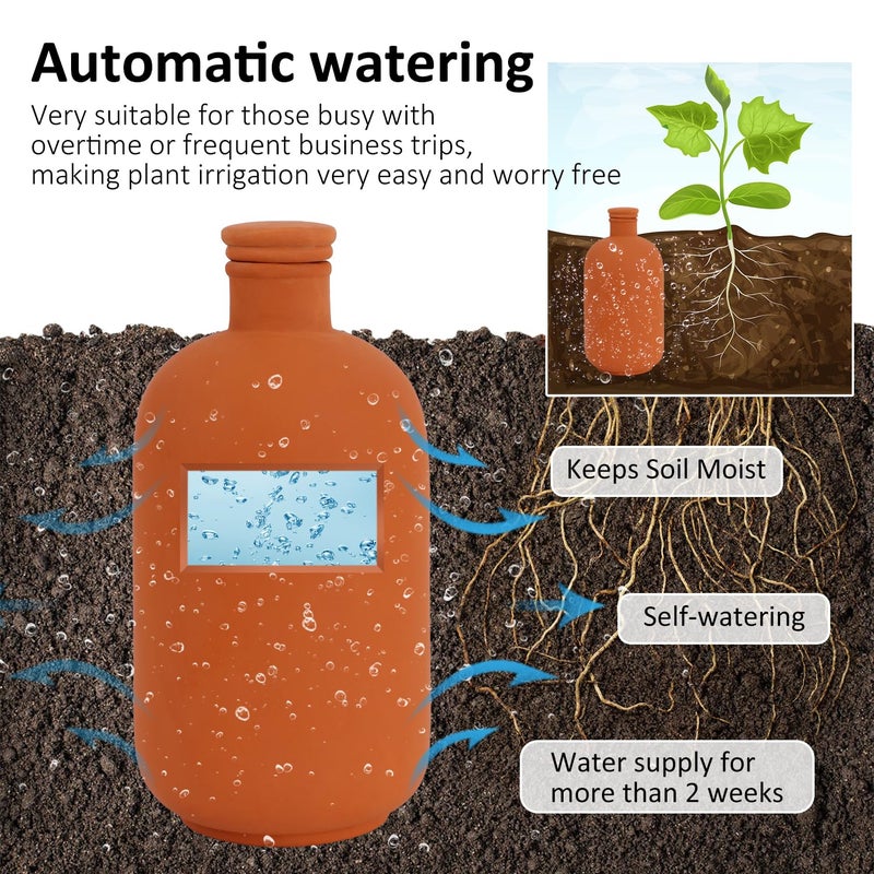 Lovely Ran 2 pcs Large 10x5in Ollas Terracotta Watering Pots Self Watering Planter Insert 1.8L Terra Cotta Clay Watering Spikes Automatic Plant Watering Devices for Outdoor & Indoor Plants Self-irrigate - Image 3
