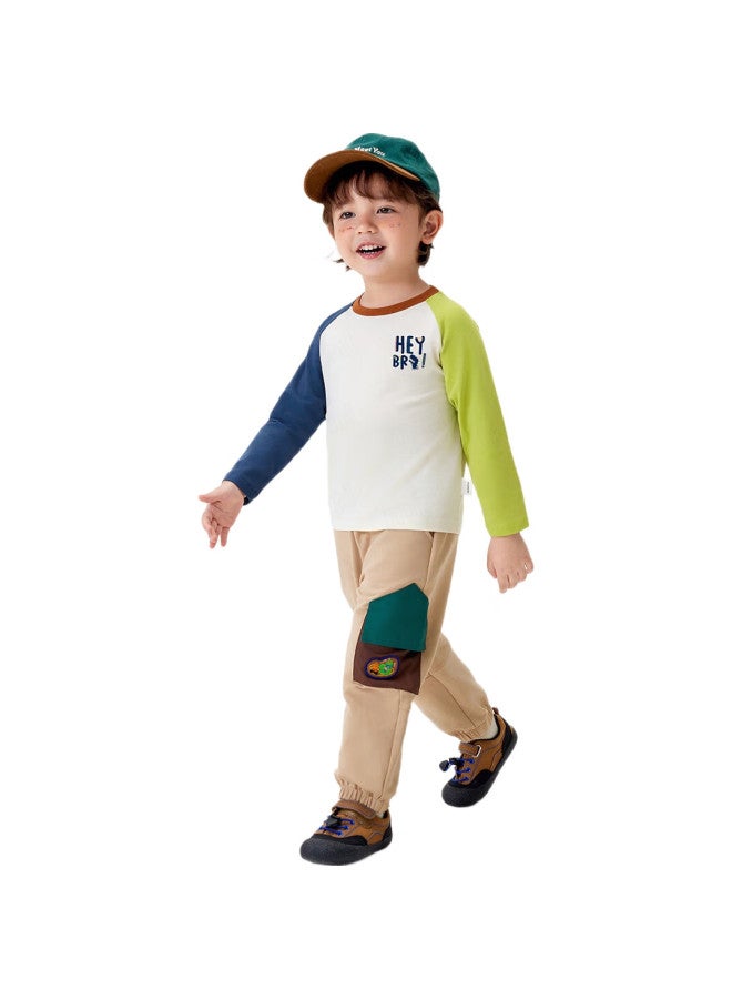 MQDMINI Children'S Clothing, Kids' Long-Sleeve T-Shirt, Boys' Undershirt, Girls' Color-Block Clothing, Yy Dinosaur, Light Green, Size 100 - Image 1